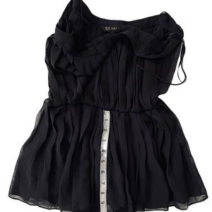 Zara Basic Sheer  Black Pleated Tunic with a Cinched Waist szXS